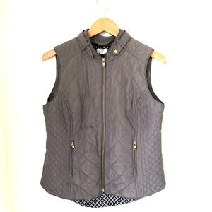 Crown & Ivy Quilted Gray Puffer Vest Women’s PL Petite Large, Lined, Classic